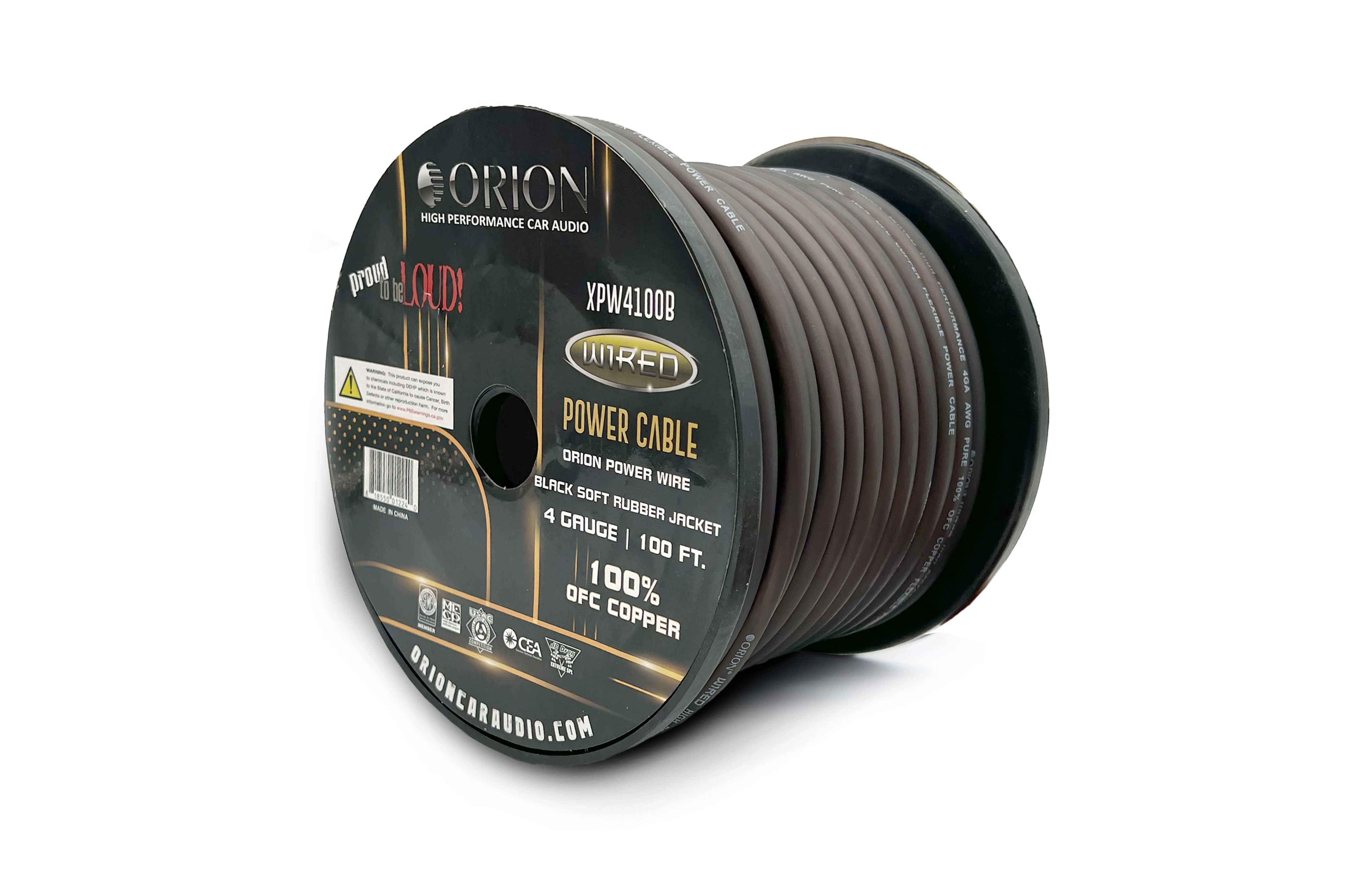 Orion XPW4100B 4 Gauge 100% OFC Power Wire 100ft Pure Copper Amp Battery Cable (Black)